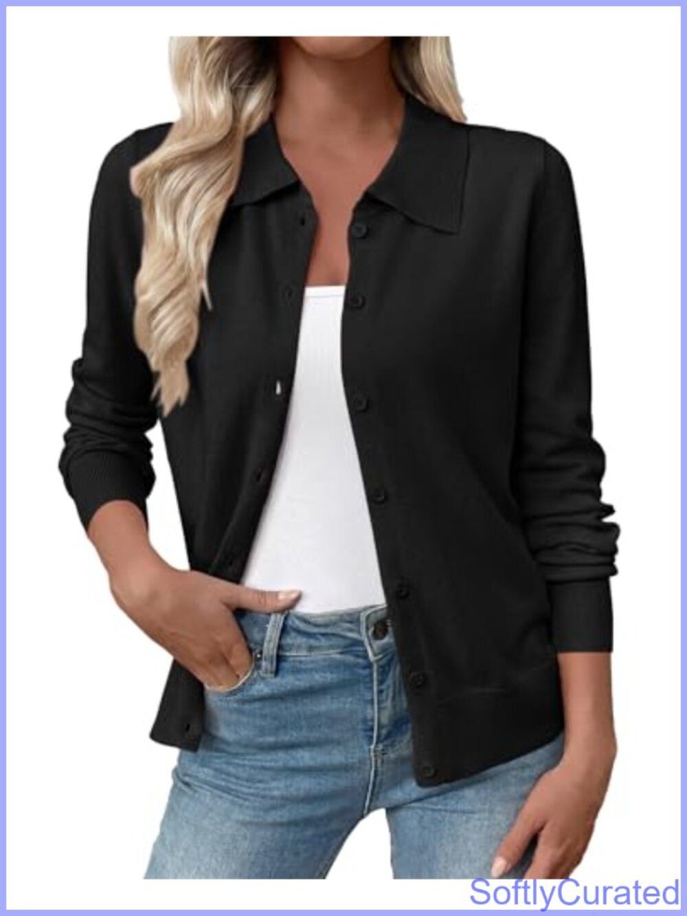 Collared Button Down Long Sleeve Knit Cardigan Sweater for Dresses